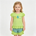 GSSO3033 Golf Embroidery Green Top Plaid Shorts Girls Summer Clothes Set
