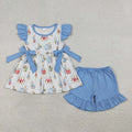 GSSO3055 Bunny Tunic Top Blue Shorts Girls Easter Clothes Set