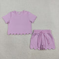 GSSO3173 Lavender Cotton Pockets Girls Summer Scallop Clothes Set