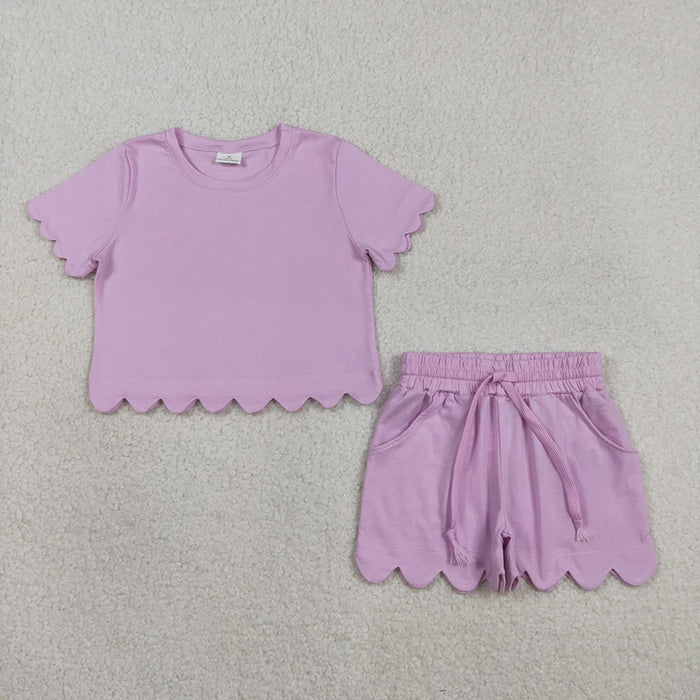 GSSO3173 Lavender Cotton Pockets Girls Summer Scallop Clothes Set