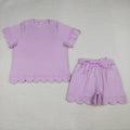 GSSO3201 Lavender Cotton Pockets Woman Summer Scallop Clothes Set