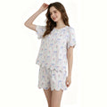 GSSO3233 Women’s Flower Blue Bow Scallop Short Sleeve Top & Shorts Set
