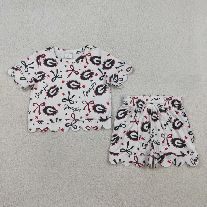 GSSO3250 Teams Georgia G Star & Bow Scallop Shorts Set - Girls’