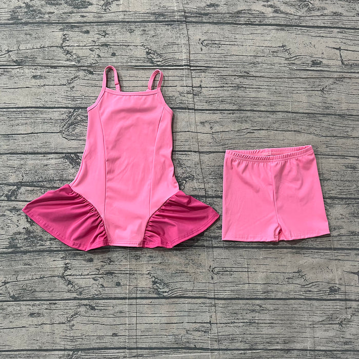 GSSO3259 Baby Girls Hot Pink Strap Dress Top Shorts Yoga Active Clothes Set