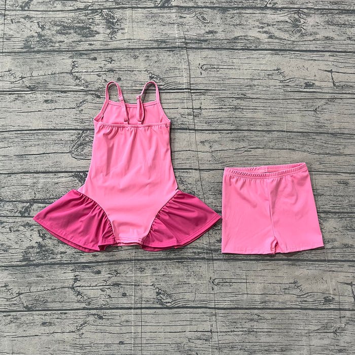 GSSO3259 Baby Girls Hot Pink Strap Dress Top Shorts Yoga Active Clothes Set