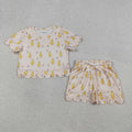GSSO3281 Duckling Flowers Print Pockets Shorts Girls Summer Scallop Clothes Set