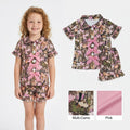 GSSO3364 Pink Branch Camo Print Buttons Bows Top Ruffle Shorts Girls Summer Pajamas Clothes Set