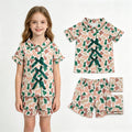 GSSO3367 Pink Green Camo Print Buttons Bows Top Ruffle Shorts Girls Summer Pajamas Clothes Set