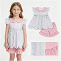 GSSO3490 Flowers Scallop Doll Collar Tunic Top Pink Shorts Girls Summer Clothes Set