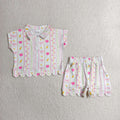 GSSO3582 Pencils Flowers Zipper Top Scallop Short Girls Back to School Clothes Sets