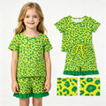 GSSO3812 Yellow Green Leopard Top Pockets Shorts Girls Summer Clothes Set