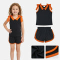 GSSO3822 Teams Orange Bow Vest Top Black Pockets Shorts Girls Cotton Summer Clothes Set