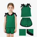 GSSO3825 Teams Black Bow Vest Top Green Pockets Shorts Girls Cotton Summer Clothes Set