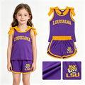GSSO3832 Teams Louisiana Vinyl Bows Purple Vest Top Pockets Shorts Girls Cotton Clothes Set