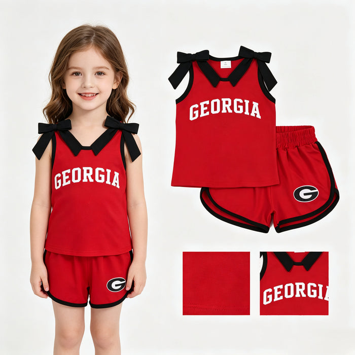 GSSO3834 Teams Georgis Vinyl Bows Purple Vest Top Pockets Shorts Girls Cotton Clothes Set