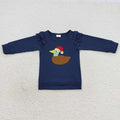 GT0281 Duck Embroidery Navy Cotton Girls Christmas Tee Shirts Top
