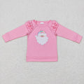 GT0369 Santa Embroidery Pink Cotton Girls Christmas Tee Shirts Top