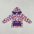 GT1155 Ghost Leopard Print Girls Halloween Zipper Pocket Hoodie Top