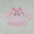GT1183 Pumpkin Embroidery Stripes Girls Fall Tee Shirts Top