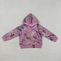 GT1591 Pink Branch Camo Print Girls Zipper Pockets Hoodie Jackets Top