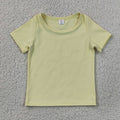 GT1632 Kids Girls Yellow Active Short Sleeve Yoga Tee Shirts Top