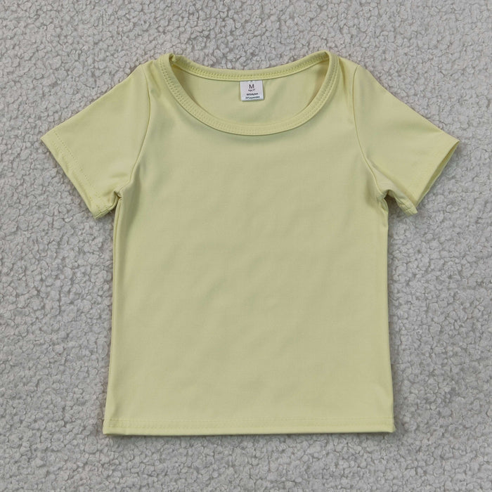 GT1632 Kids Girls Yellow Active Short Sleeve Yoga Tee Shirts Top