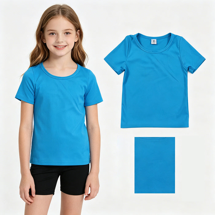 GT1639 Blue Kids Active Yoga T-shirts Short Sleeve Top