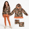 GT1644 Sunflower Floral Girls Ruffle Hoodie Top