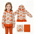 GT1647 Pumpkin Floral Print Girls Fall Ruffle Hoodie Top
