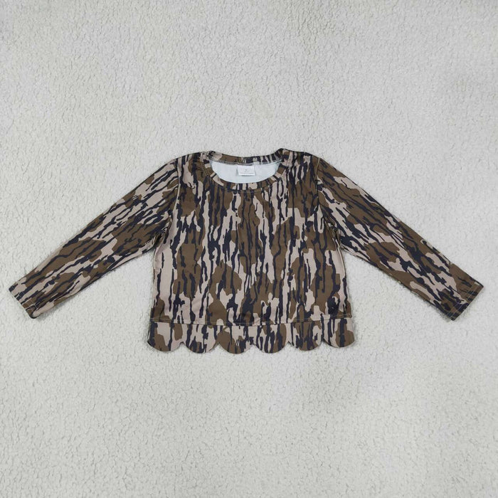 GT1686 Camo Baby Girls Scallop Long Sleeve T-Shirts Top