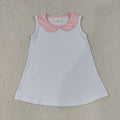 GT1706 Pink Gingham Doll Collar White Baby Girls Sleeveless Tee Shirts Top
