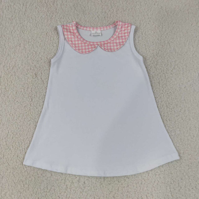 GT1706 Pink Gingham Doll Collar White Baby Girls Sleeveless Tee Shirts Top