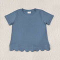 GT1769 Blue Cotton Girls Scallop Edge Short Sleeve T-shirts Top