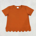 GT1775 Pumpkin Cotton Girls Scallop Edge Short Sleeve T-shirts Top