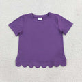 GT1776 Purple Cotton Girls Scallop Edge Short Sleeve T-shirts Top