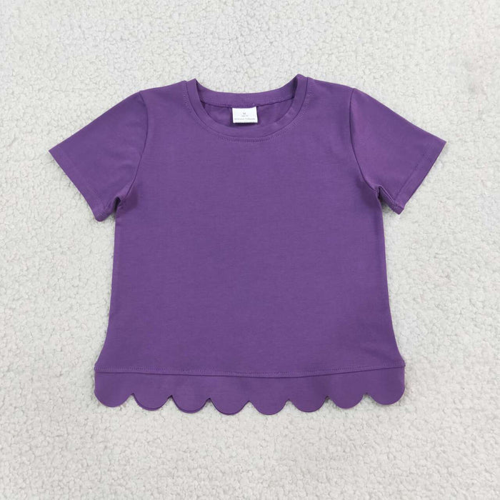 GT1776 Purple Cotton Girls Scallop Edge Short Sleeve T-shirts Top
