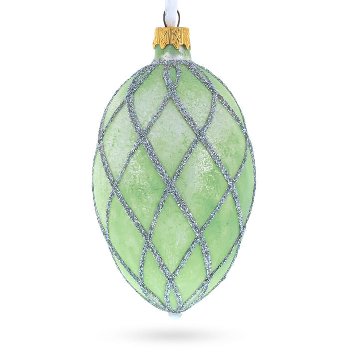 Hand-Painted 1892 Diamond Trellis Royal Glass Egg Ornament — 4 Inches