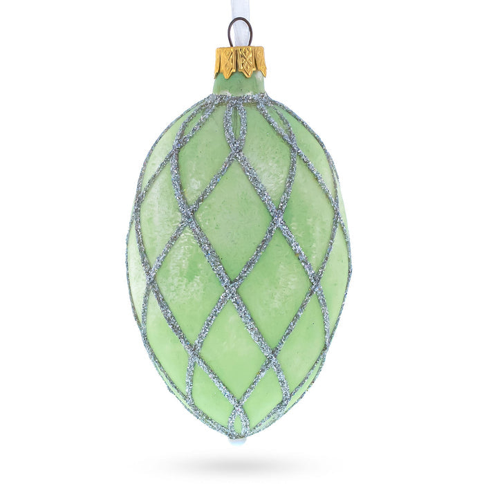 Hand-Painted 1892 Diamond Trellis Royal Glass Egg Ornament — 4 Inches