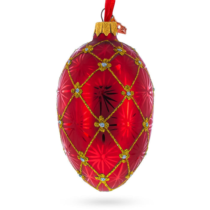 Hand-Painted 1897 Coronation in Red Royal German Glass Egg Ornament — 4 Inches
