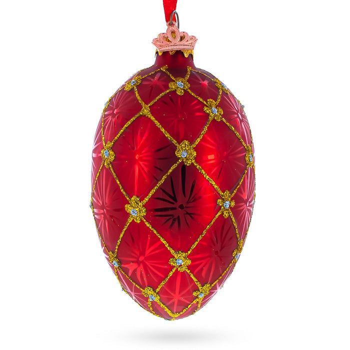 Hand-Painted 1897 Coronation in Red Royal German Glass Egg Ornament — 4 Inches