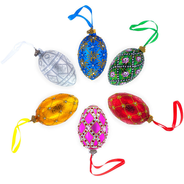Hand-Painted 1898 Lilies of the Valley Royal in Blue German Glass Egg Ornament — 4 Inches