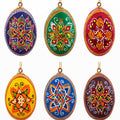 Hand-Painted Wooden Ukrainian Egg Ornaments — Set of 6 — 2.5 Inches