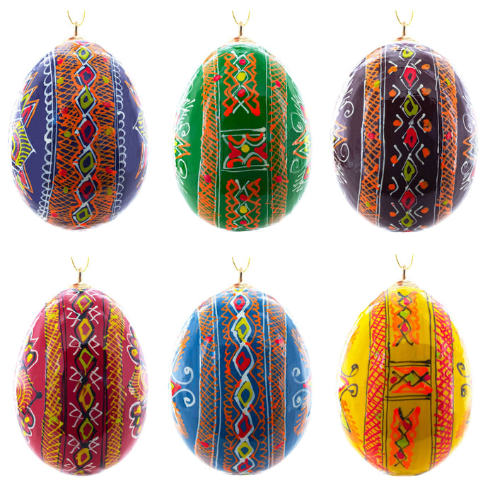 Hand-Painted Wooden Ukrainian Egg Ornaments — Set of 6 — 2.5 Inches