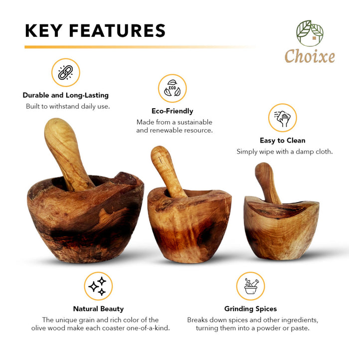 Handmade - Olive Wood Mortar and Pestle - Made in Tunisia