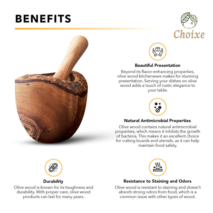 Handmade - Olive Wood Mortar and Pestle - Made in Tunisia