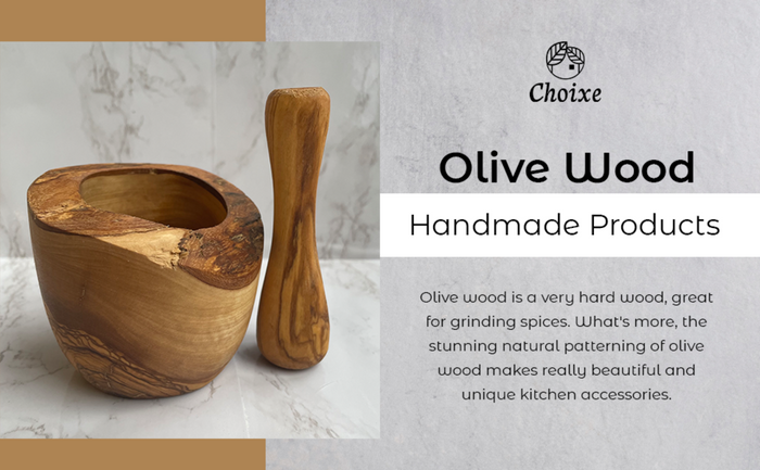 Handmade - Olive Wood Mortar and Pestle - Made in Tunisia