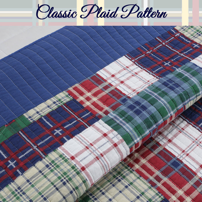 Hepler Plaid Print Patchwork Cotton Reversible Quilt Bedding Set