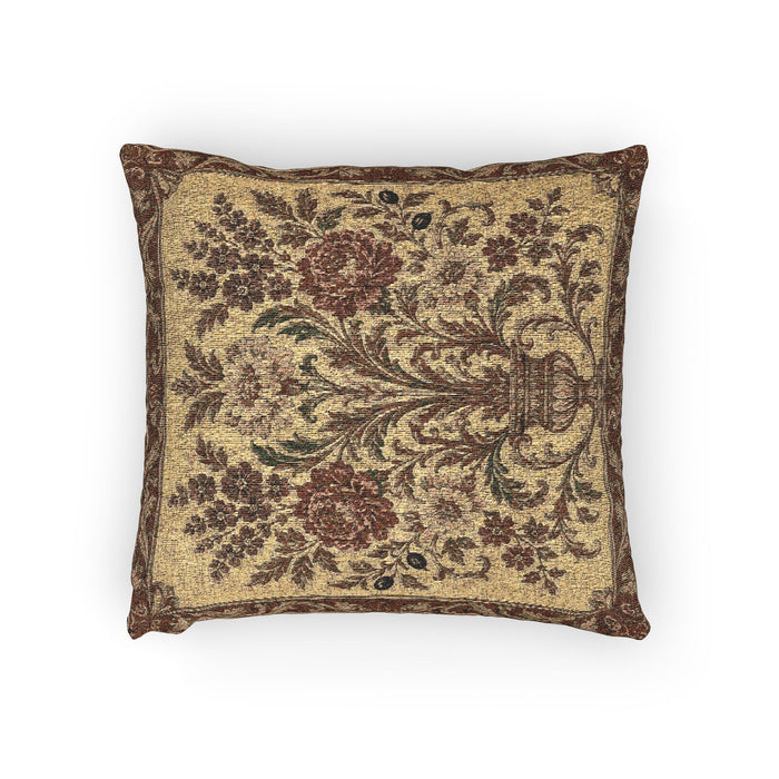 Heritage Woven Decorative Pillow — Floral Tapestry Accent Cushion -
