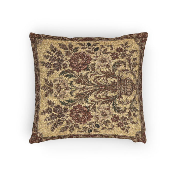 Heritage Woven Decorative Pillow — Floral Tapestry Accent Cushion -