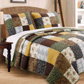 Huitt - Real Patchwork  -Cotton 3-Piece Reversible Quilt Bedding Set
